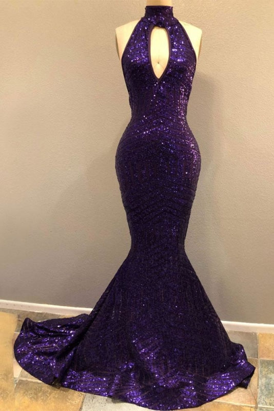 Long Sparkly Sequin Purple Mermaid Prom ...